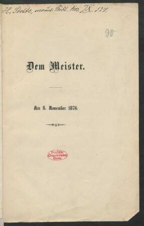Dem Meister : am 8. November 1876