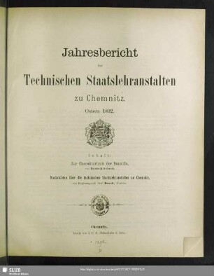 1892: Jahresbericht der Technischen Staatslehranstalten zu Chemnitz