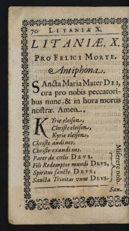 Litaniae. X. Pro Felici Morte.