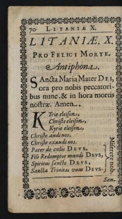 Litaniae. X. Pro Felici Morte.