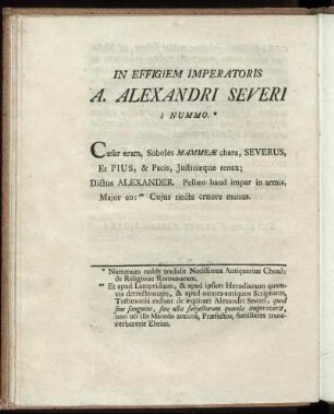 In Effigiem Imperatoris A. Alexandri Severi Nummo.