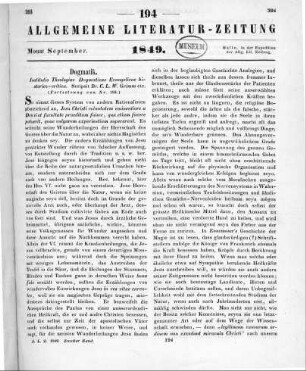 Grimm, C. L. W.: Institutio theologiae dogmaticae evangelicae historicoçritica. Jena: Hochhausen 1848 (Fortsetzung von Nr. 193)