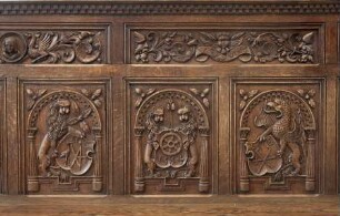 Wappen des Bürgermeisters Storch, Stadtwappen und Wappen des Bürgermeisters Lucas von Endehoven