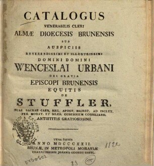 Catalogus venerabilis cleri Dioecesis Brunensis, 1822