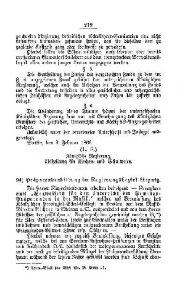 Präparandenbildung im Regierungsbezirk Liegnitz : [III. Seminarien, Bildung der Lehrer und deren persönliche Verhältnisse]