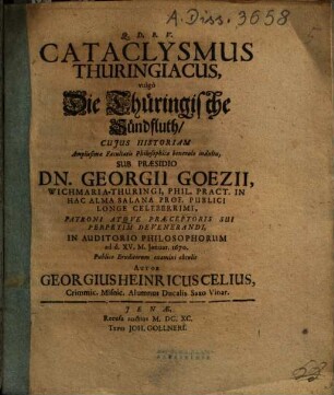 Cataclysmus Thuringiacus, vulgo die Thüringische Sündfluth