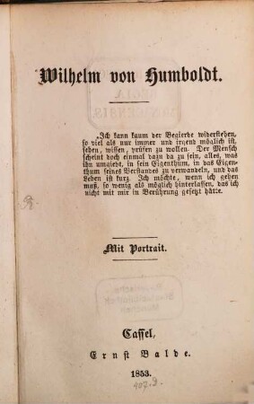 Moderne Klassiker : deutsche Literaturgeschichte der neueren Zeit in Biographien, Kritiken und Proben ; mit Portraits, 13. Wilhelm von Humboldt