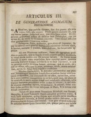 Articulus III. De Generatione Animalium Perfectorum.