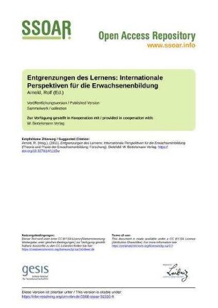 Entgrenzungen des Lernens: Internationale Perspektiven für die Erwachsenenbildung