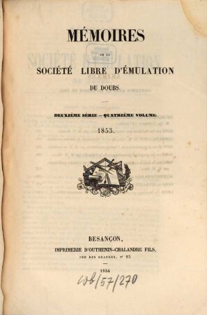 Mémoires de la Société Libre d'Emulation du Doubs, 4. 1853
