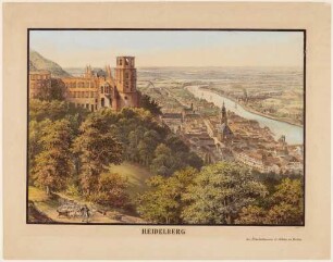 Heidelberg, Schloss, Stadt und Alte Brücke von Osten
