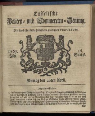 16. Stueck, Montag den 20ten April 1767