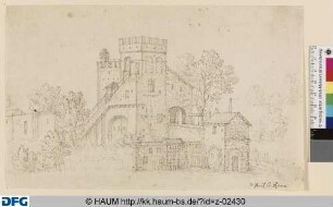 Haus mit viereckigem Zinnenturm