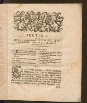 Sectio I. Qvae Ritvm Ivdaeorvm Exstrvendi Atqve Exornandi Monimenta Breviter Exponit