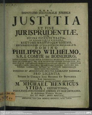 Disputatio Inauguralis Iuridica De Iustitia Ut Fine Iurisprudentiae