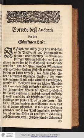 Vorrede deß Auctoris - An den günstigen Leser.
