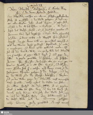 Caput IX. Vom Marckt, Rathause, S. Nicolai Kirchen, u. den daran stoßenden Gebäuden.