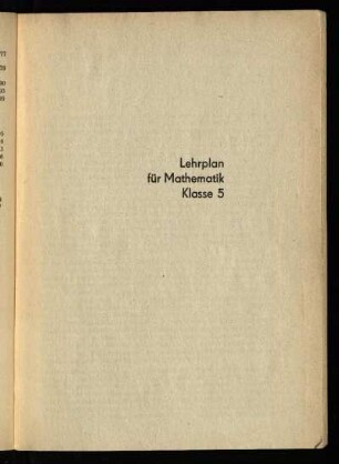 Lehrplan für Mathematik Klasse 5