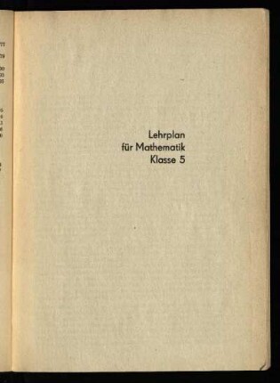 Lehrplan für Mathematik Klasse 5