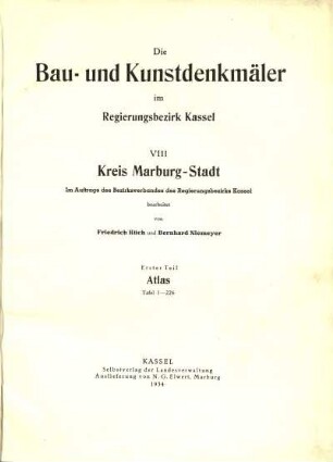 8: Kreis Marburg-Stadt : Teil 1, Atlas. Tafel 1 - 226