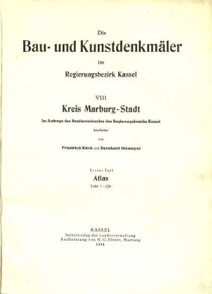 8: Kreis Marburg-Stadt : Teil 1, Atlas. Tafel 1 - 226