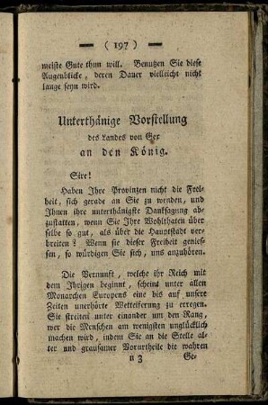 Unterthänige Vorstellung des Landes von Gex an den König.
