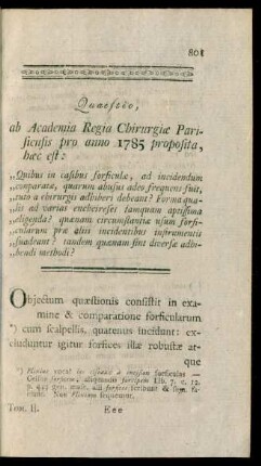 Quaestio, ab Academia Regia Chirurgiae Parisiensis pro anno 1785 proposita, haec est: ...