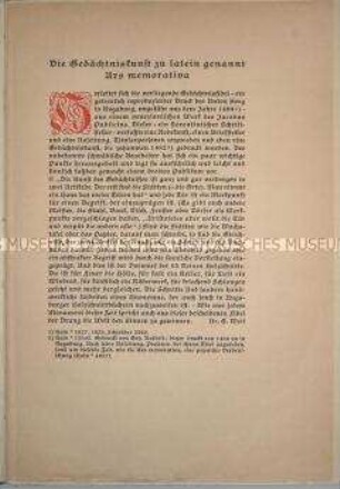 Faksimiledruck der sogenannten Gedächtniskunst, der Ars Memorativa von ca. 1490