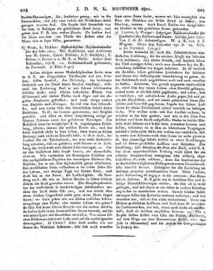 Leipzig, b. Weigel: Leipziger Taschenkalender für Liebhaber des Schönen und Guten. Auf das Jahr 1802, Von J. G. D. Schmiedtgen. M. 4. K. von J. J. Wagner. Ohne den Kalender 192 S. 12. Geb. u. im Futteral.