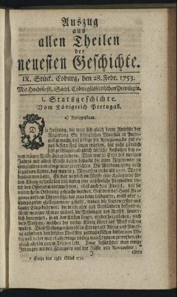 IX. Stück. Coburg, den 28. Febr. 1753.