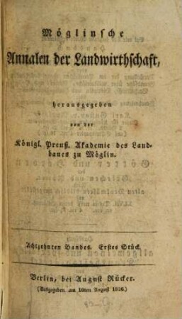 Möglinsche Annalen der Landwirthschaft. 18, 18. 1826
