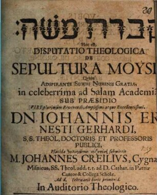 Qivrat Moše, hoc est, disputatio theologica de sepultura Moysis