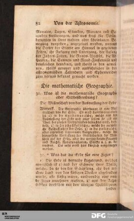 Von der mathematischen Geographie.