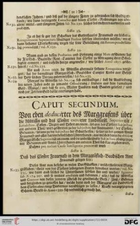 Caput Secundum: Von eben deducirter des Marggrafens über die Abbtissin und das Closter exercirter Landsfürstl. Superiorität