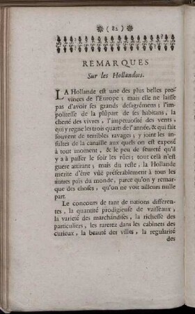 Remarques Sur les Hollandois.