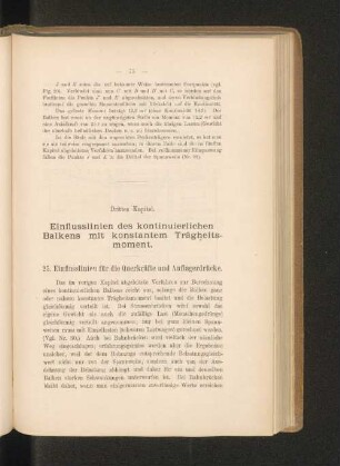 Drittes Kapitel. Einflusslinien des kontinuierlichen Balkens mit konstantem Trägheitsmoment.