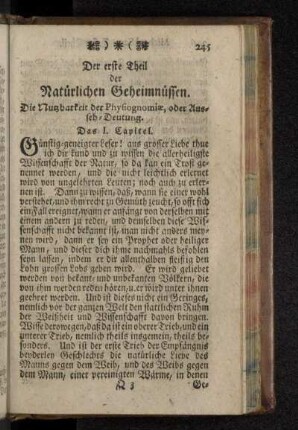 Der ersteTheil der Natürlichen Geheimnüssen. Die Nutzbarkeit der Physiognomiæ, oder Ausseh-Deutung.