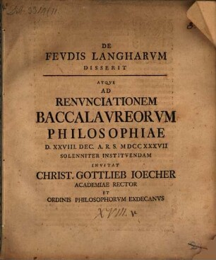 De fevdis Langharvm ... : disserit atque ad renunciationem Baccalaureorum Philisophiae ...
