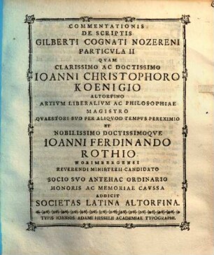 Commentationis De Scriptis Gilberti Cognati Nozereni Particvla ..., 2. Particula II
