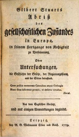 Abriß des gesellschaftlichen Zustandes in Europa