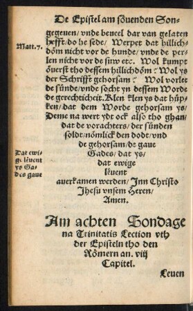 Am achten Sondage na Trinitatis ...