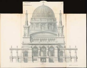 Zentralfriedhof für Berlin, Berlin-Charlottenburg Schinkelwettbewerb 1876: Hauptkapelle: Aufriss Vorderansicht 1:75; Maßstabsleiste