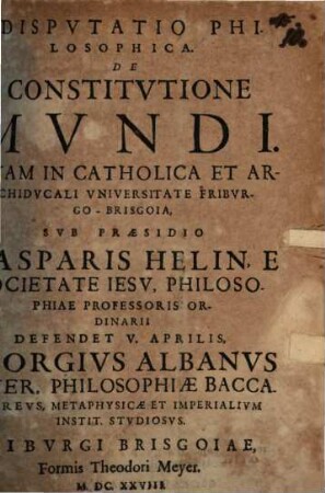 Disp. philos. de constitutione mundi