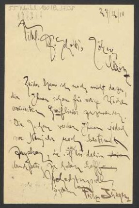 Brief an B. Schott's Söhne : 23.12.1910