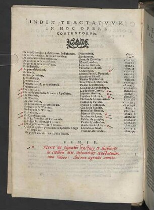 Index tractatuum in hoc opere contentorum.