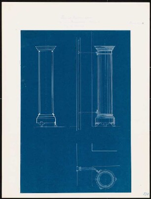 Regierungsgebäude, Stralsund Warmwasserheizanlage: Rohrregister: Grundriss, Vorderansicht und Seitenansicht 1:10