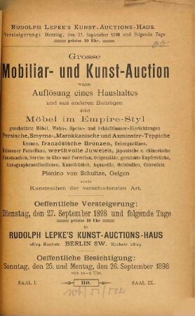 Sammlung von Kunstauctions-Catalogen : Von Rudolph Lepke, 289