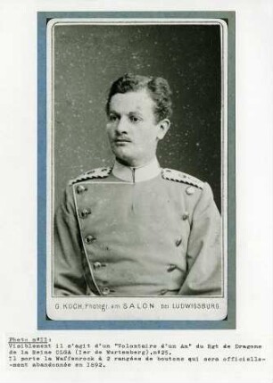 Einjährig-Freiwilliger des Dragoner-Regiments (Königin Olga) Nr. 25 (1. württembergisches) in Uniform