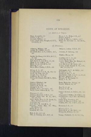 Index of Speakers.