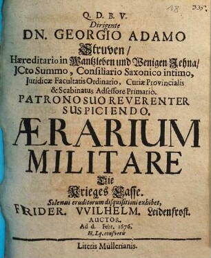 Aerarium militare : = Die Krieges Casse